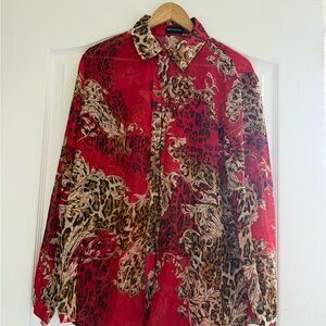 PrettyLittleThing Red and Brown Patterned Blouse